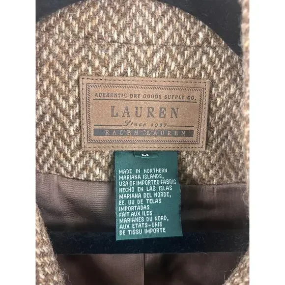 Lauren Ralph Lauren Wool Coat Brown Herringbone Button Front Women’s M - Picture 2 of 11